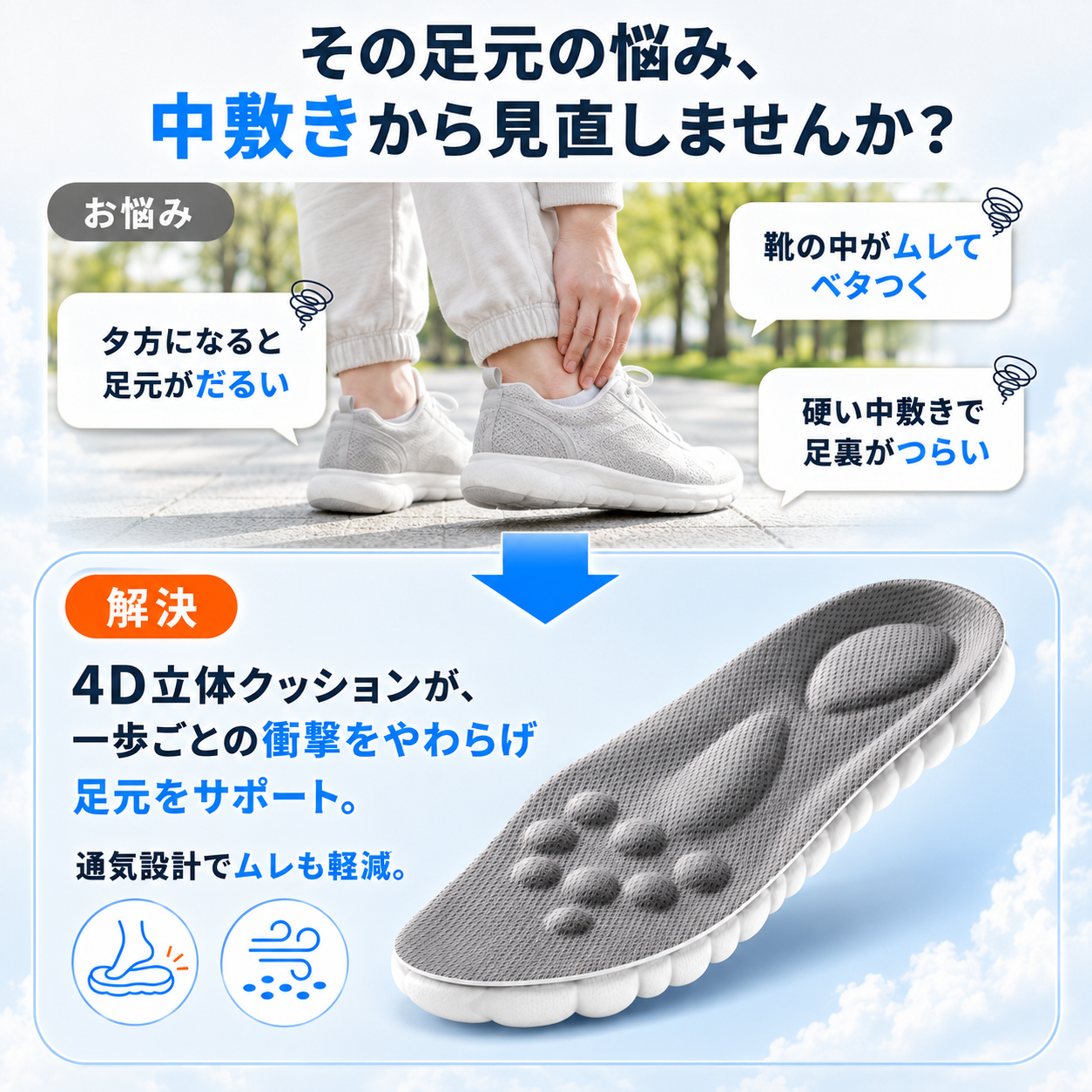 【本日終了⏰】【累計15万枚突破🏆】4D立体クッションインソール【顧客満足度No.1獲得商品🥇】【全国送料無料🚗】