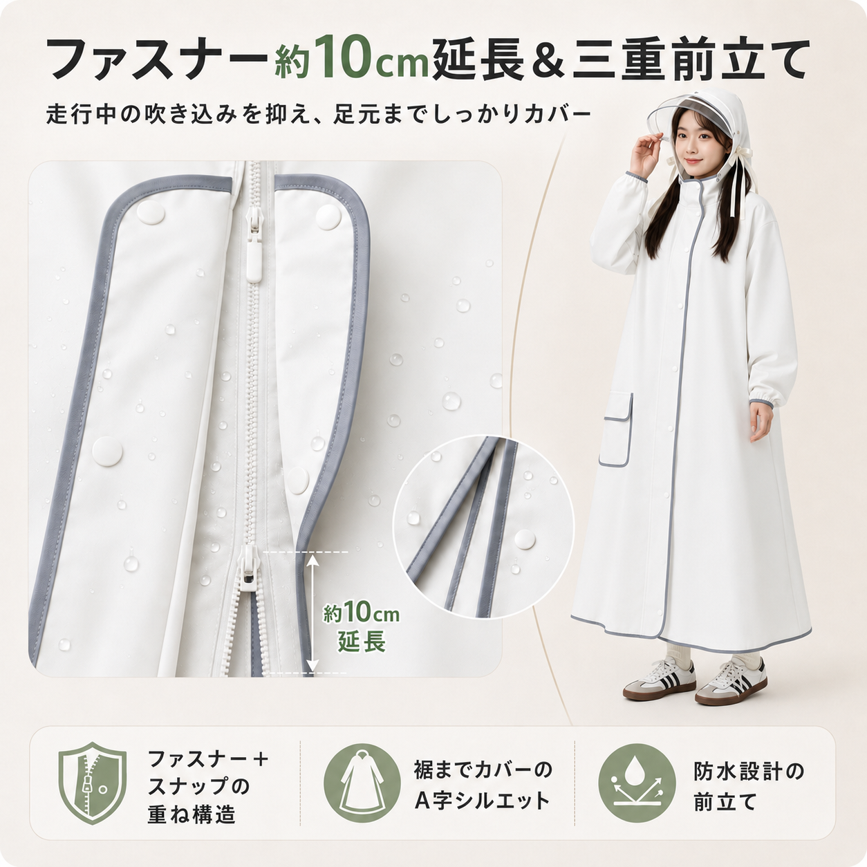 【本日終了⏰】【雨の日の通勤・通学に】ロング丈レインコート｜透明ダブルつば付き・男女兼用【全国送料無料🚚】