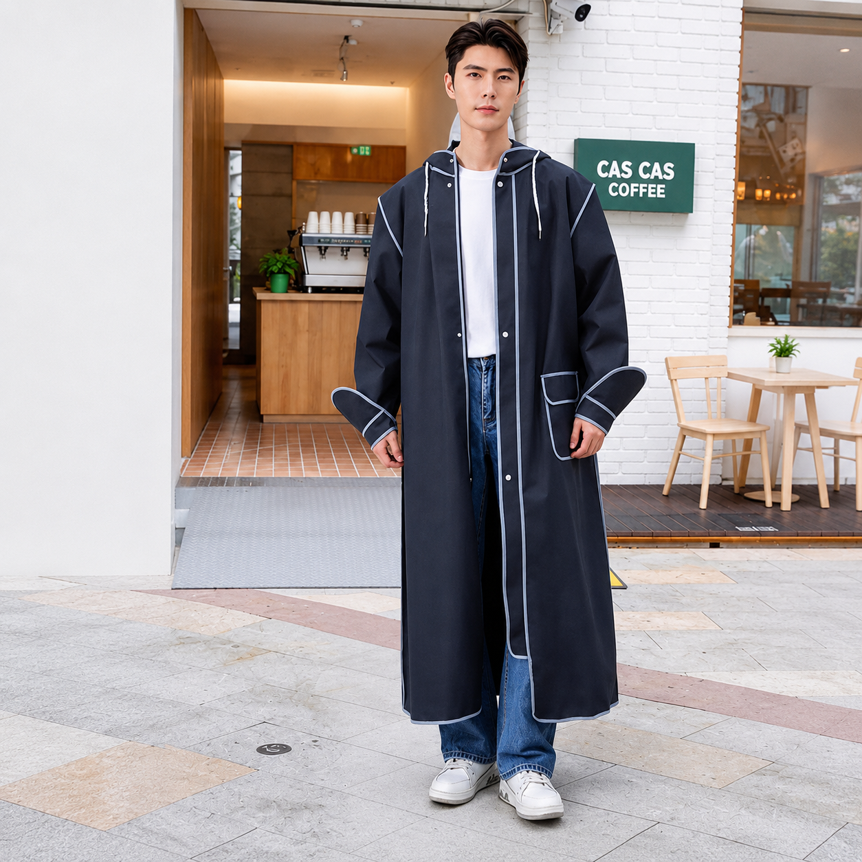 【本日終了⏰】【雨の日の通勤・通学に】ロング丈レインコート｜透明ダブルつば付き・男女兼用【全国送料無料🚚】