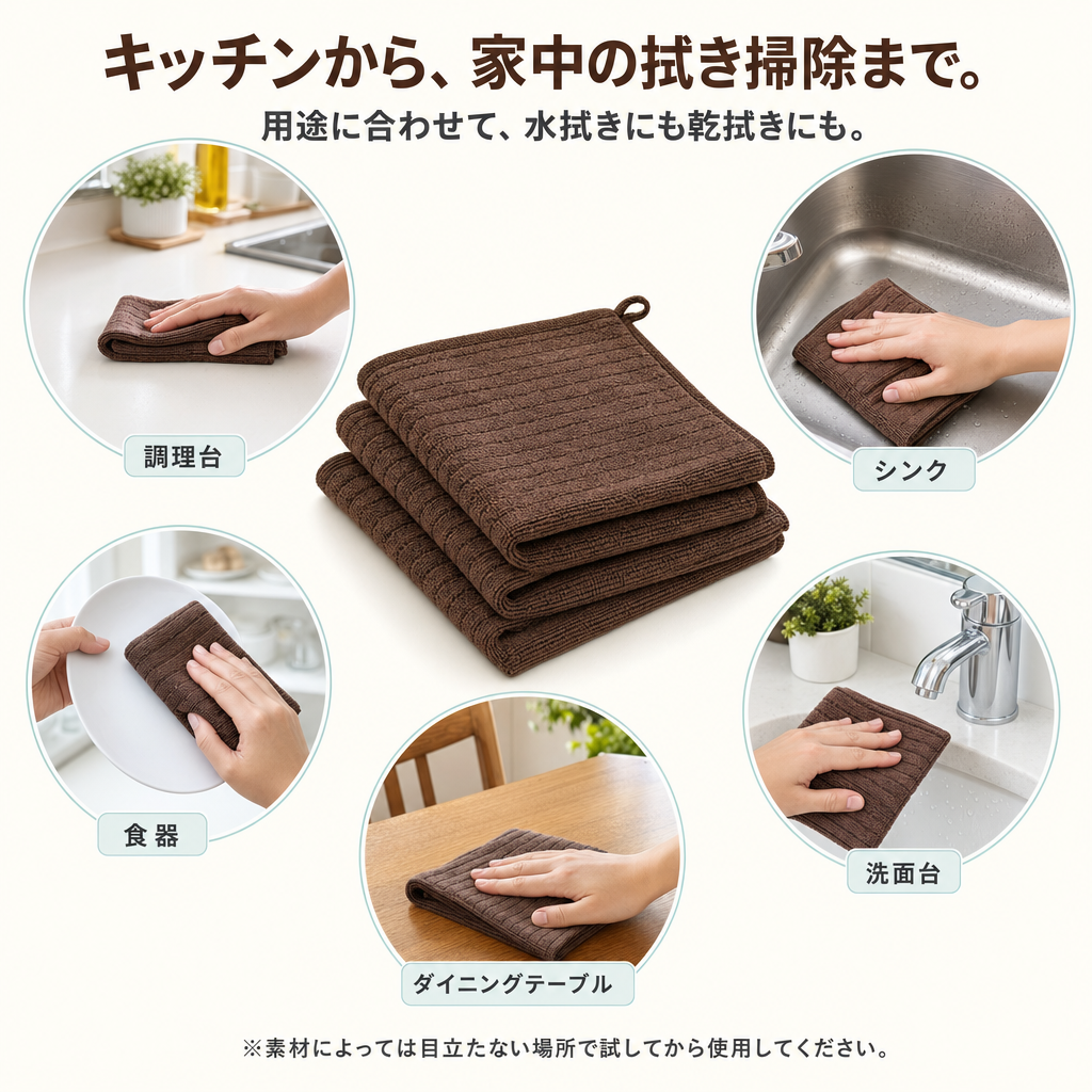 【全国送料無料🚗】キッチンクロス5枚セット 吸水 水拭き・乾拭き対応 吊り下げループ付き